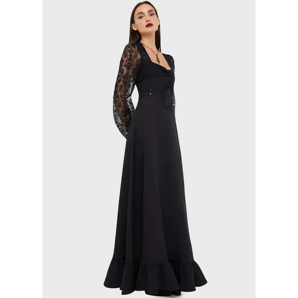 Killstar Sophronia Maxi Skirt Black Gothic Corset Waist Ruffle Hem Small